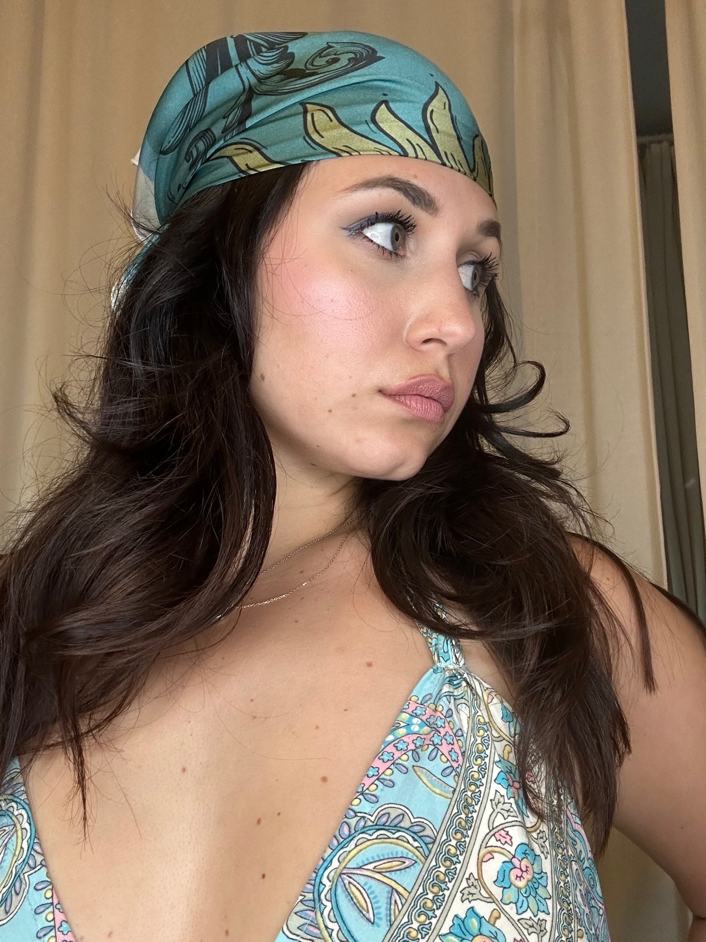 Blue Sun and Moon Silk Scarf