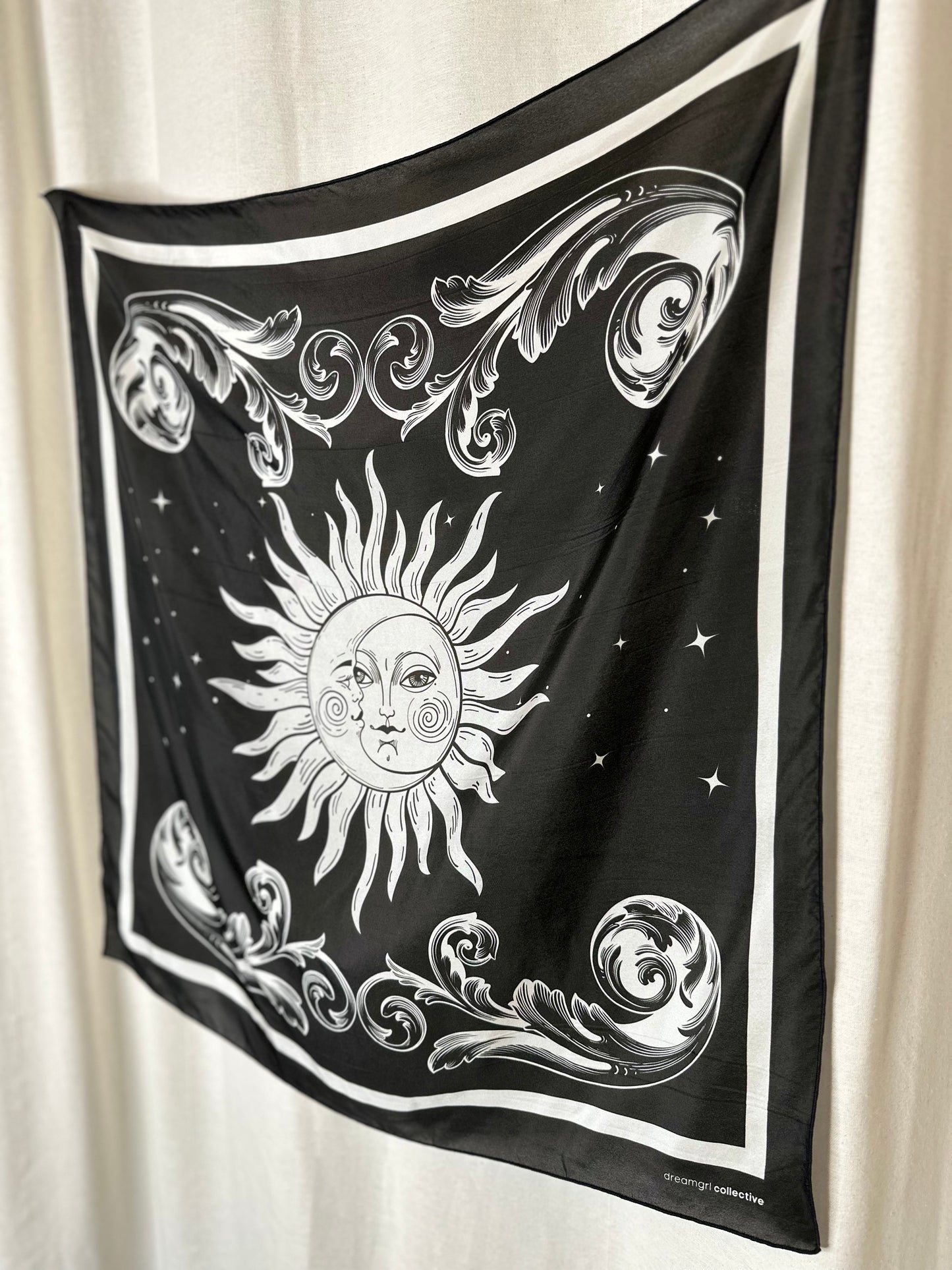 Black Sun and Moon Silk Scarf