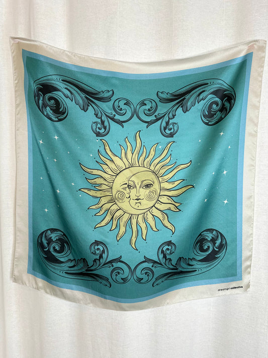 Blue Sun and Moon Silk Scarf