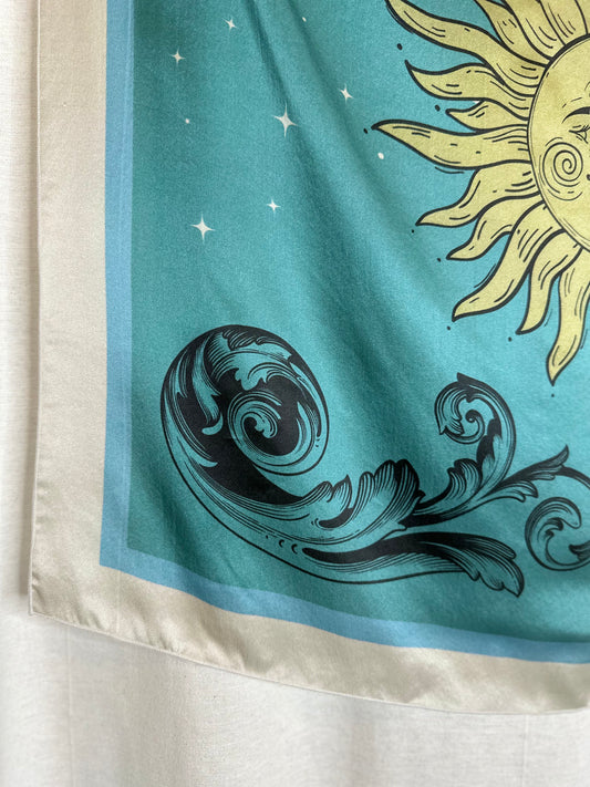 Blue Sun and Moon Silk Scarf