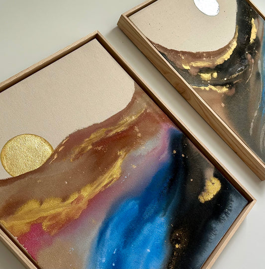 'Sun and Moon' - Paintings, Set of Two