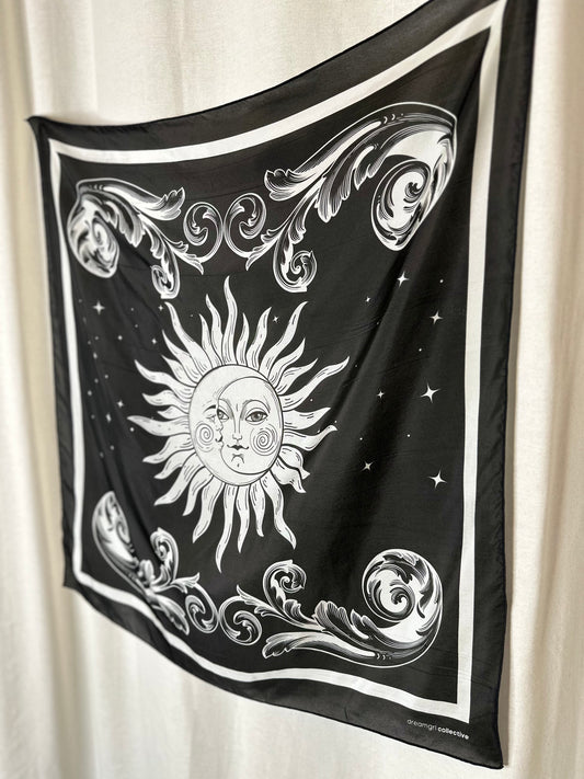 Black Sun and Moon Silk Scarf